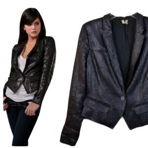 NWT Free People Women Blazer SZ 0 Black Sequin V-Neck One-Button Evening Jacket
